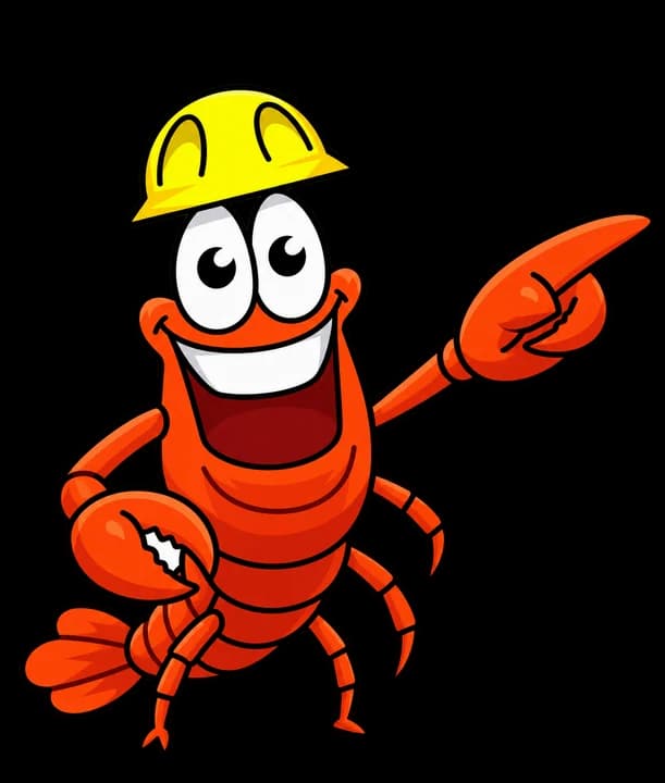 KoKo crawfish pointing at the note about photos
