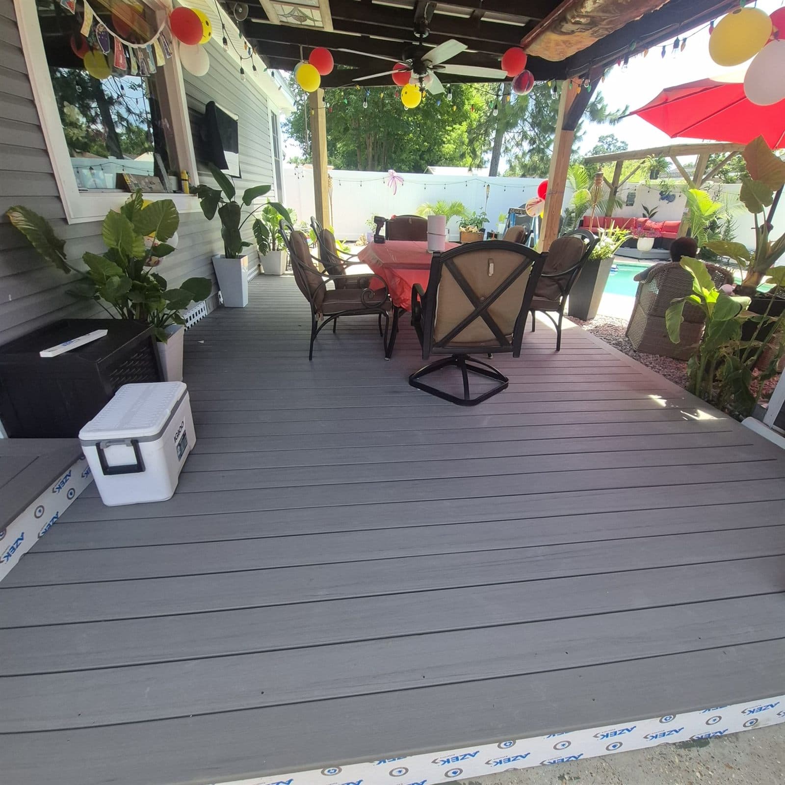 Finished deck and covered outdoor sitting area