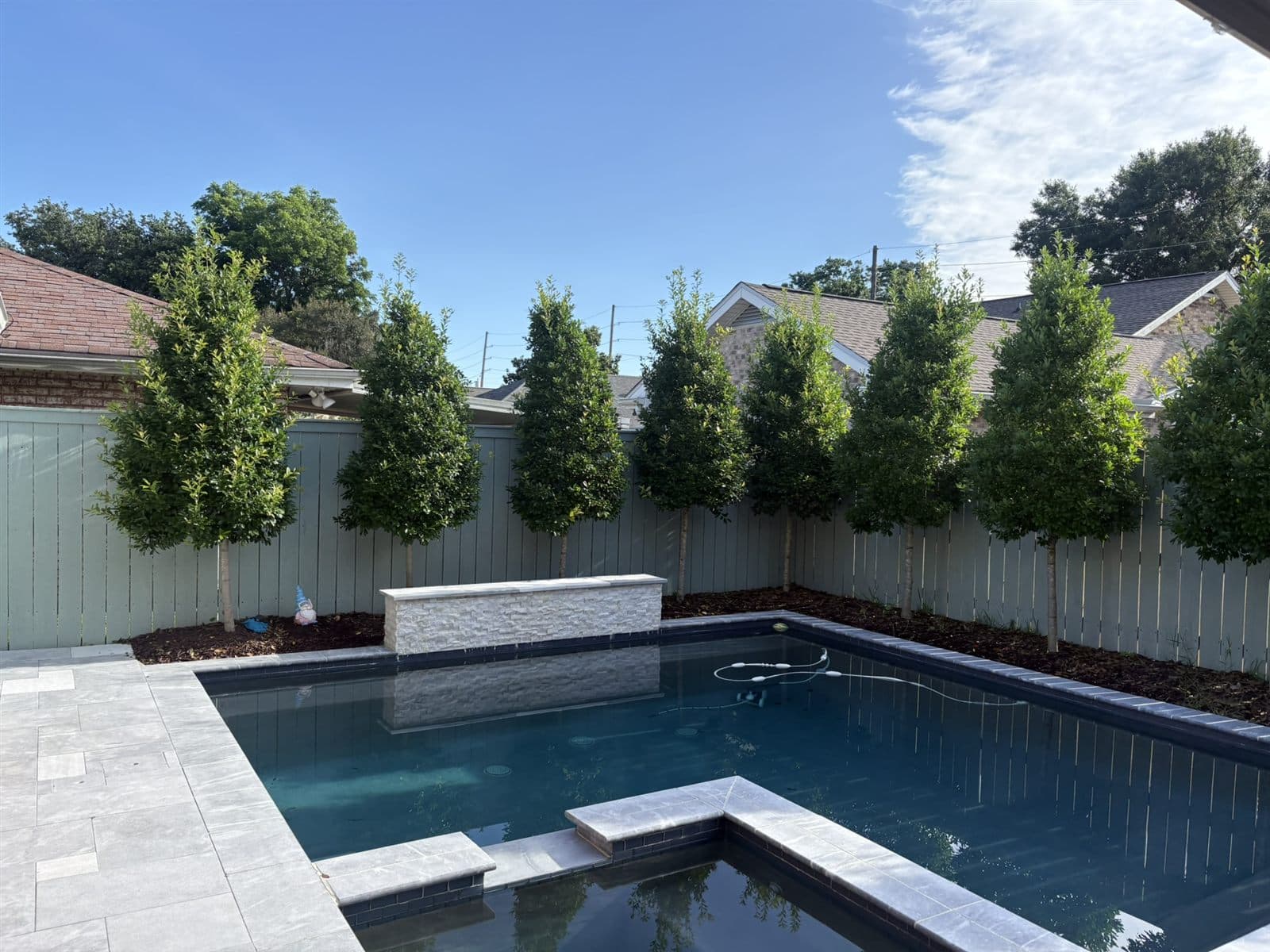 Pool area landscaping with privacy plantings